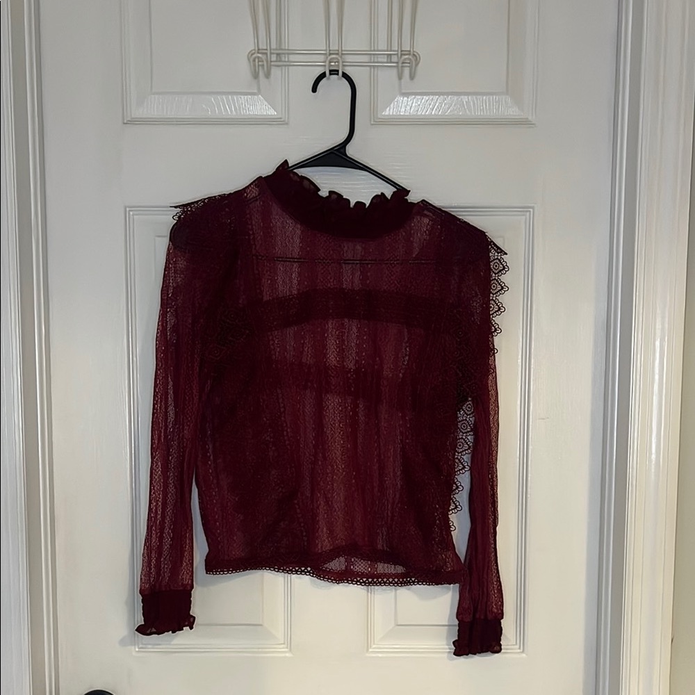 Zara Deep Red Lace Blouse